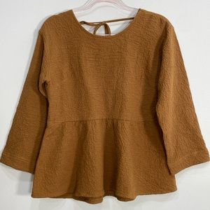 Madewell Peplum Blouse Open Back Women's XXS Mustard